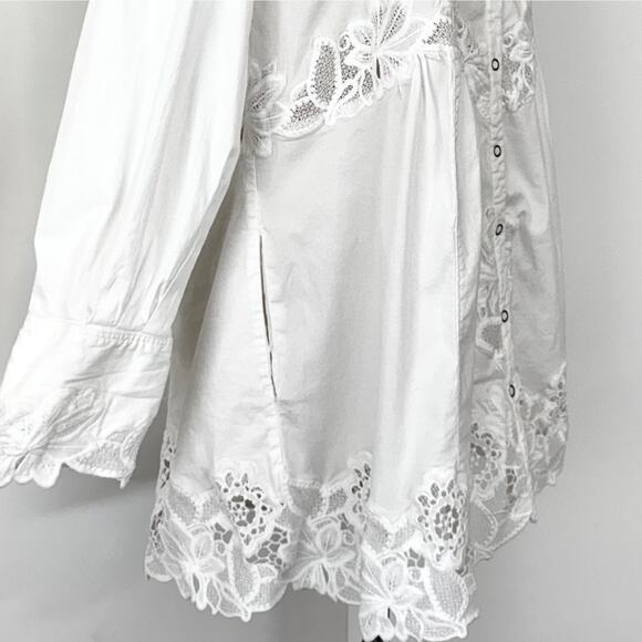 Free People Constance Mini Dress Embroidery Button-Up Long Sleeve Cotton White M - Picture 7 of 14